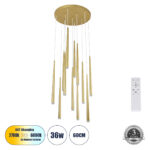 GLOBOSTAR® TEARS 61314 Μοντέρνο Κρεμαστό Φωτιστικό Οροφής LED 36W 3960lm 180° AC 220-240V IP20 Ρυθμιζόμενο Λευκό CCT με Χειριστήριο από 2700K έως 6000K Dimmable - Lumileds SMD Chip - Χρυσό Βούρτσας - Μ60 x Π60 x Υ51.5cm - 3 Χρόνια Εγγύηση - Image 2