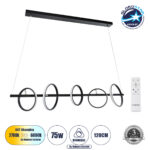 GLOBOSTAR® CIRCOLARE 61319 Μοντέρνο Κρεμαστό Φωτιστικό Οροφής LED 75W 8400lm 360° AC 220-240V IP20 Ρυθμιζόμενο Λευκό CCT με Χειριστήριο από 2700K έως 6000K Dimmable - Lumileds SMD Chip - Μαύρο Ματ - Μ120 x Π25 x Υ25cm - 3 Χρόνια Εγγύηση