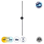 GLOBOSTAR® DIADEM 61333 Μοντέρνο Φωτιστικό Τοίχου - Απλίκα LED 18W 2160lm 120° AC 220-240V IP20 Ρυθμιζόμενο Λευκό CCT με On/Off 2700K/4500K/6000K - Lumileds SMD Chip - Μαύρο Ματ - Μ10 x Π4 x Υ120cm - 3 Χρόνια Εγγύηση