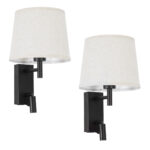 GLOBOSTAR® ROULETTE-R 61379 Μοντέρνο Φωτιστικό Τοίχου - Απλίκα Ξενοδοχείου Reading Light με Φορτιστή USB 3A & Ντουί 1 x E27 LED 3W 360lm 36° & 360° AC 220-240V IP20 Φυσικό Λευκό 4500K - Bridgelux COB Chip & TÜV SÜD Driver - Μαύρο & Μπεζ - Μ22 x Π23.5 x Υ37cm - Σετ 2 Τεμαχίων - 3 Χρόνια Εγγύηση - Image 2