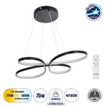 GLOBOSTAR® BUTTERFLY 61391 Μοντέρνο Κρεμαστό Φωτιστικό Οροφής LED 75W 8400lm 300° AC 220-240V IP20 Ρυθμιζόμενο Λευκό CCT με Χειριστήριο από 2700K έως 6000K Dimmable - Lumileds SMD Chip - Μαύρο Ματ - Μ70 x Π55 x Υ4cm - 3 Χρόνια Εγγύηση