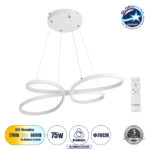 GLOBOSTAR® BUTTERFLY 61392 Μοντέρνο Κρεμαστό Φωτιστικό Οροφής LED 75W 8400lm 300° AC 220-240V IP20 Ρυθμιζόμενο Λευκό CCT με Χειριστήριο από 2700K έως 6000K Dimmable - Lumileds SMD Chip - Λευκό Ματ - Μ70 x Π55 x Υ4cm - 3 Χρόνια Εγγύηση