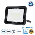 GLOBOSTAR® ATLAS 61425 Προβολέας LED 100W 12500lm 120° AC 220-240V Αδιάβροχο IP67 Ψυχρό Λευκό 6000K - Lumileds SMD Chip - TÜV Rheinland Certified - Μαύρο Ματ - Μ27 x Π4 x Υ21cm - 5 Χρόνια Εγγύηση
