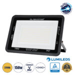 GLOBOSTAR® ATLAS 61430 Προβολέας LED 150W 17250lm 120° AC 220-240V Αδιάβροχο IP67 Θερμό Λευκό 2700K - Lumileds SMD Chip - TÜV Rheinland Certified - Μαύρο Ματ - Μ32 x Π4 x Υ23cm - 5 Χρόνια Εγγύηση