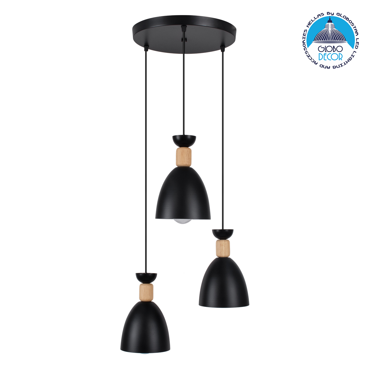 61572_1 GLOBOSTAR® AVA 61572 Μοντέρνο Κρεμαστό Φωτιστικό Οροφής με Ντουί 3 x E27 AC 220-240V IP20 - Μαύρο & Μπεζ - Μ35 x Π35 x Υ130cm - Image 1