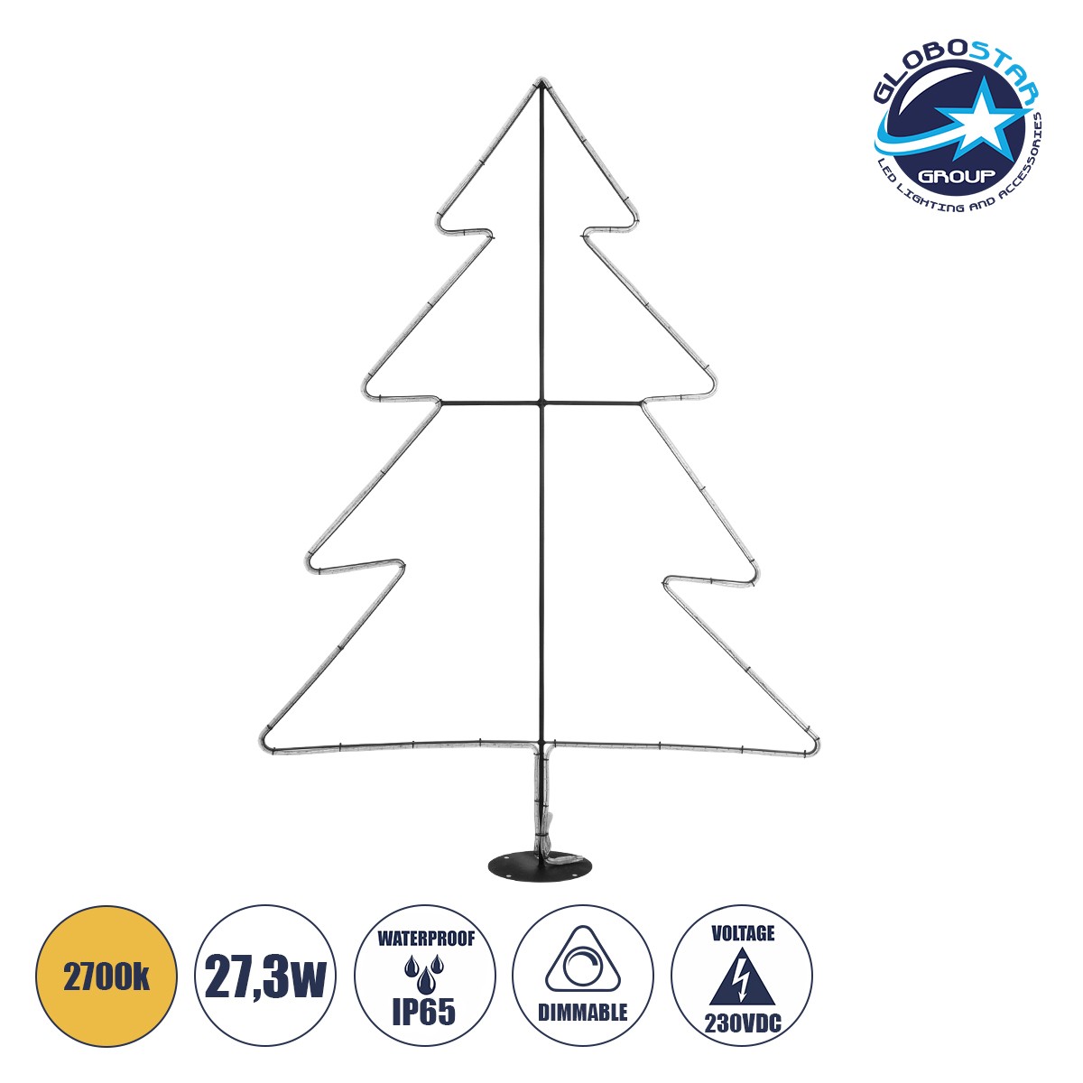 628592_xmas_tree_big_1 GLOBOSTAR® XMAS-TREE-BIG Χριστουγεννιάτικο Διακοσμητικό Φωτιστικό LED 27.3W 1092lm 360° AC 220-240V Αδιάβροχο IP65 Θερμό Λευκό 2700K - Μαύρο & Διάφανο - Μ134 x Π25 x Υ188cm - 2 Χρόνια Εγγύηση - Image 1