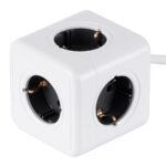 GloboStar® TRAVEL PowerCube PRO Certified 79644 Πολύπριζο 5 Θέσεων με 1.5m Kαλώδιο - 5 Πρίζες Ασφαλείας Childproof EU Schuko AC 220-240V Μ7.5 x Π7.5 x Υ7.5 - Λευκό με Γκρι - Max Load 3680W/16A - Image 2