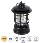 GloboStar® 85692 Αυτόνομο Επαναφορτιζόμενο Φανάρι Camping LED 5W USB 2.0 με Επαναφορτιζόμενη Μπαταρία 1 x 18650 2000mAh Li-ion - IP20 - Dimmable - Μαύρο με Διάφανο Γυαλί - Θερμό Λευκό 3000K Φ12 x Υ17cm - Image 2