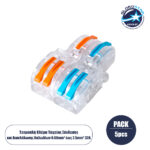 GloboStar® FAST-CONNECT 69909 Διπλή σε Τετραπλή Κλέμα Ταχείας Σύνδεσης & Διακλάδωσης Καλωδίων - 2 x Είσοδοι & 4 x Έξοδοι με Συμβατή Διατομή Καλωδίων 0.08mm² έως 2.5mm² - 250V/4KV 32A Max - Μ2.6 x Π4 x Υ1.5cm - Διάφανο με Πορτοκαλί & Μπλε - Πακέτο 5 Τεμαχίων - 5 Years Warranty