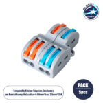 GLOBOSTAR® FAST-CONNECT 69913 Διπλή σε Τετραπλή Κλέμα Ταχείας Σύνδεσης & Διακλάδωσης Καλωδίων - 2 x Είσοδοι & 4 x Έξοδοι με Συμβατή Διατομή Καλωδίων 0.08mm² έως 2.5mm² - 250V/4KV 32A Max IP20 - Γκρι με Πορτοκαλί & Μπλε - Μ2.6 x Π4 x Υ1.5cm - Πακέτο 5 Τεμαχίων