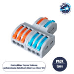 GLOBOSTAR® FAST-CONNECT 69914 Κλέμα Ταχείας Σύνδεσης & Διακλάδωσης Καλωδίων - 2 x Είσοδοι & 6 x Έξοδοι με Συμβατή Διατομή Καλωδίων 0.08mm² έως 2.5mm² - 250V/4KV 32A Max IP20 - Γκρι με Πορτοκαλί & Μπλε - Μ3.6 x Π4 x Υ1.5cm - Πακέτο 5 Τεμαχίων
