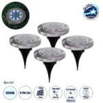 GloboStar® 69929 ΣΕΤ 4 Τεμαχίων Αυτόνομα Ηλιακά Φωτιστικά LED SMD 0.80W/Τεμ. 80lm/Τεμ. με Ενσωματωμένη Μπαταρία 600mAh - Φωτοβολταϊκό Πάνελ με Αισθητήρα Ημέρας-Νύχτας Αδιάβροχο IP65 Φανάρι Κήπου Στρογγυλό Ψυχρό Λευκό 6000K Φ12 x Υ13cm