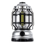 GloboStar® 69933 Αυτόνομο Επαναφορτιζόμενο Φανάρι Camping LED 5W με Επαναφορτιζόμενη Μπαταρία 18650 1200mAh Li-ion - Power Bank - Αδιάβροχο IP54 - Dimmable - Μαύρο Ασημί - Ψυχρό Λευκό 6000K Φ10.2 x Υ18cm - Image 4
