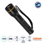 GloboStar® 69937 Φορητός Φακός Χειρός LED Osram 20W με Επαναφορτιζόμενη Μπαταρία 2200mAh & Καλώδιο Φόρτισης USB - Ψυχρό Λευκό 6000K - Φ3.5 x Υ15cm