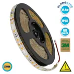 GLOBOSTAR® LUMAR 70122 Ταινία LED 14.4W/m 1296lm/m 120° DC 12V Αδιάβροχη IP65 60 x SMD5050 Chip/m Θερμό Λευκό 2700K Dimmable - Sanan SMD Chip - Μ500 x Π1 x Υ0.2cm - Ρολό 5 Μέτρων - 5 Χρόνια Εγγύηση