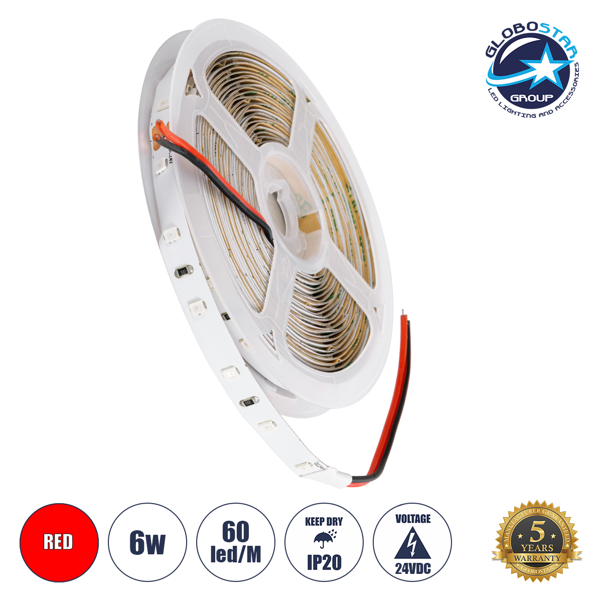 70204_1 GLOBOSTAR® LILAC 70204 Ταινία LED 6W/m 360lm/m 120° DC 24V IP20 60 x SMD2835 Chip/m Κόκκινο Dimmable - Sanan SMD Chip - Μ500 x Π0.8 x Υ0.1cm - Ρολό 5 Μέτρων - 5 Χρόνια Εγγύηση - Image 1