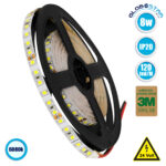 GLOBOSTAR® LUXA 70230 Ταινία LED 8W/m 1040lm/m 120° DC 24V IP20 120 x SMD2835 Chip/m Ψυχρό Λευκό 6000K Dimmable - Sanan SMD Chip - Μ500 x Π0.8 x Υ0.2cm - Ρολό 5 Μέτρων - 5 Χρόνια Εγγύηση