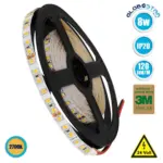GLOBOSTAR® LUXA 70232 Ταινία LED 8W/m 880lm/m 120° DC 24V IP20 120 x SMD2835 Chip/m Θερμό Λευκό 2700K Dimmable - Sanan SMD Chip - Μ500 x Π0.8 x Υ0.2cm - Ρολό 5 Μέτρων - 5 Χρόνια Εγγύηση