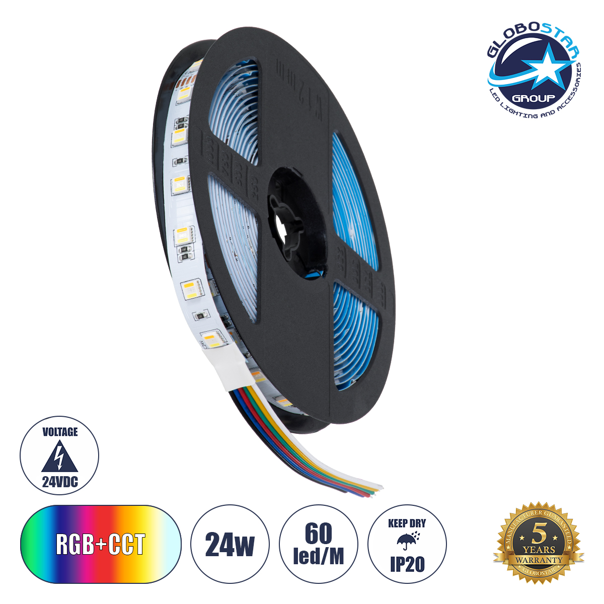 70263_01 GLOBOSTAR® PRISMA 70263 Ταινία LED 24W/m 2400lm/m 120° DC 24V IP20 60 x SMD5050 Chip/m Πολύχρωμο RGBW+WW Dimmable - Sanan SMD Chip - Μ500 x Π1.2 x Υ0.2cm - Ρολό 5 Μέτρων - 5 Χρόνια Εγγύηση - Image 1