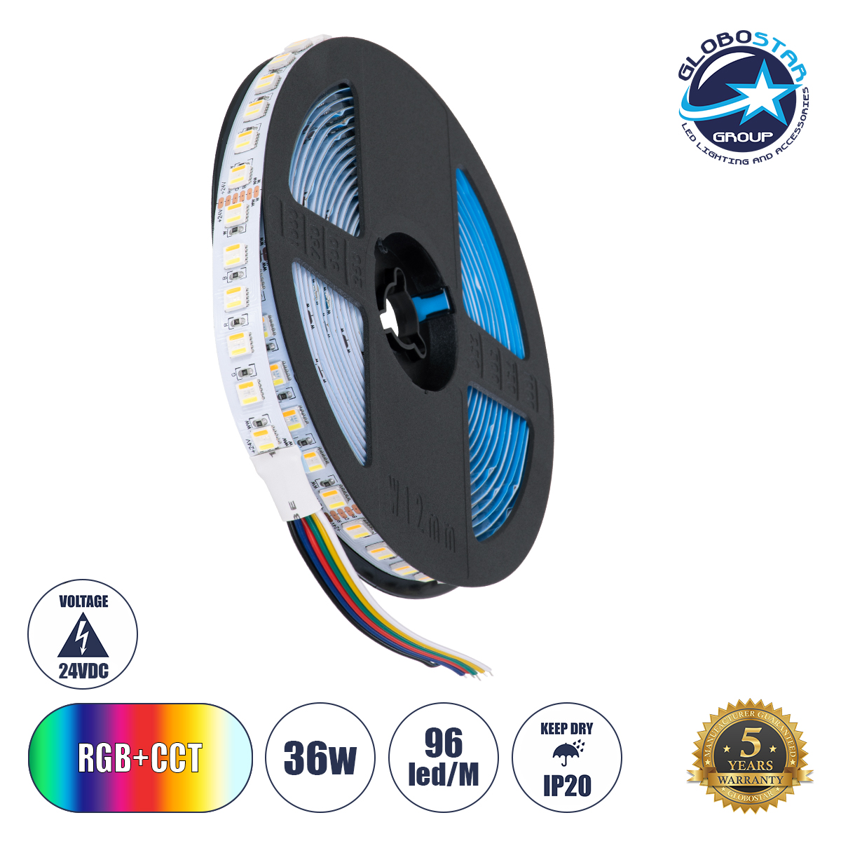 70264_01 GLOBOSTAR® PRISMA 70264 Ταινία LED 36W/m 3600lm/m 120° DC 24V IP20 96 x SMD5050 Chip/m Πολύχρωμο RGBW+WW Dimmable - Sanan SMD Chip - Μ500 x Π1.2 x Υ0.2cm - Ρολό 5 Μέτρων - 5 Χρόνια Εγγύηση - Image 1