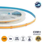GLOBOSTAR® BEE 70362 Ταινία LED 8W/m 640lm/m 120° DC 24V IP20 320 x COB Chip/m Ultra Θερμό Λευκό 2200K Dimmable - Sanan COB Chip - Μ500 x Π0.8 x Υ0.2cm - Ρολό 5 Μέτρων - 5 Χρόνια Εγγύηση