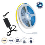 GLOBOSTAR® COBWAVE 70416 Σετ Ταινίας με Τροφοδοτικό LED 48W 4800lm 120° AC 220-240V IP20 1540 x COB Chip Φυσικό Λευκό 4500K - Sanan COB Chip - Μ500 x Π1 x Υ0.2cm - Ρολό 5 Μέτρων - 2 Χρόνια Εγγύηση