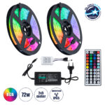 GLOBOSTAR® CHROMAWAVE 70418 Σετ Ταινίας με IR Ασύρματο Χειριστήριο & Τροφοδοτικό LED 72W 4320lm 120° AC 220-240V Αδιάβροχο IP65 300 x SMD5050 Chip Πολύχρωμο RGB Dimmable - Sanan SMD Chip - Μ1000 x Π1 x Υ0.3cm - Δύο Ρολά 5 Μέτρων - 2 Χρόνια Εγγύηση