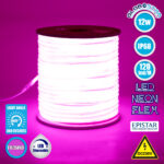 GLOBOSTAR® NEOTUBE 70597 Ταινία Neon Flex LED 12W/m 600lm/m 360° DC 220-240V Αδιάβροχο IP65 120 x SMD2835 Chip/m Ροζ Dimmable - Sanan SMD Chip - Μ100 x Π1.3 x Υ1.3cm - 3 Χρόνια Εγγύηση