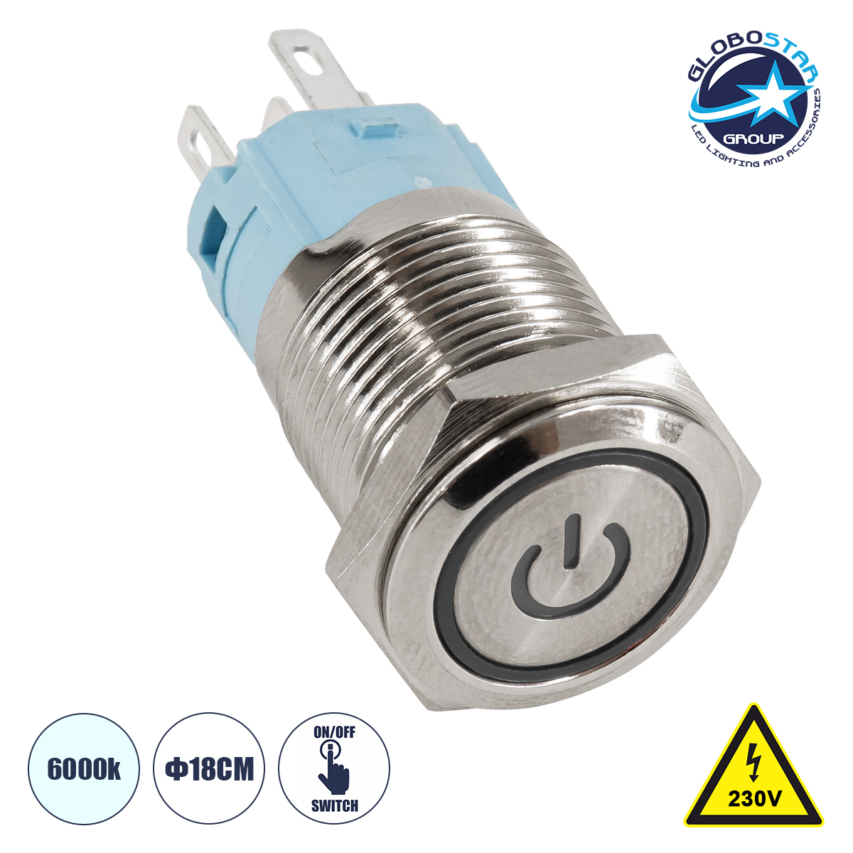70770_1 GLOBOSTAR® BUTTON 70770 Φωτιζόμενος Χωνευτός Διακόπτης On/Off LED AC 220-240V 1 x 3A 690W Αδιάβροχο IP65 Ψυχρό Λευκό 6000K - Μ1.8 x Π1.8 x Υ2cm - 2 Χρόνια Εγγύηση - Image 1