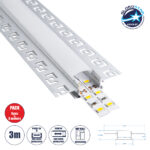 GLOBOSTAR® ALP-PLASTERIN GYPSO 70819-3M Χωνευτό Προφίλ Αλουμινίου Ειδικό για Γυψοσανίδα με Λευκό Γαλακτερό Πατητό Κάλυμμα για Ταινίες LED IP20 - Ασημί & Λευκό - Μ300 x Π6.7 x Υ1.3cm - Πακέτο 5 Τεμαχίων