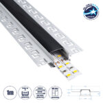 GloboStar® PLASTERBOARD-PROFILE 70820-1M Προφίλ Αλουμινίου - Βάση & Ψύκτρα Ταινίας LED με Μαύρο Φιμέ Κάλυμμα - Χωνευτή Χρήση σε Γυψοσανίδα - Trimless - Πατητό Κάλυμμα - Ασημί - 1 Μέτρο - Μ100 x Π6.7 x Υ1.4cm