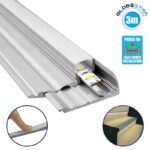 GLOBOSTAR® ALP-STEP-GRIP STAIR 70823-3M Επιφανειακό Προφίλ Αλουμινίου Ειδικό για Φωτισμό Σκαλοπατιού με Λευκό Γαλακτερό Πατητό Κάλυμμα για Ταινίες LED IP20 - Ασημί & Λευκό - Μ300 x Π6 x Υ2.1cm