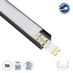 GLOBOSTAR® ALP-LINEAR VEXTA 70825-1M Επιφανειακό Προφίλ Αλουμινίου με Λευκό Γαλακτερό Πατητό Κάλυμμα για Ταινίες LED IP20 - Μαύρο & Λευκό - Μ100 x Π3 x Υ2cm
