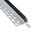 GLOBOSTAR® ALP-PLASTERIN GYPSO 70835-3M Χωνευτό Τερματικό Προφίλ Αλουμινίου Ειδικό για Γυψοσανίδα με Μαύρο Φιμέ Πατητό Κάλυμμα για Ταινίες LED IP20 - Ασημί & Μαύρο - Μ300 x Π3.1 x Υ1.3cm - Πακέτο 5 Τεμαχίων - Image 2