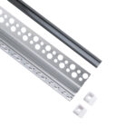 GLOBOSTAR® ALP-PLASTERIN GYPSO 70837-3M Χωνευτό Προφίλ Αλουμινίου Ειδικό για Εσωτερική Γωνία Γυψοσανίδας με Μαύρο Φιμέ Πατητό Κάλυμμα για Ταινίες LED IP20 - Ασημί & Μαύρο - Μ300 x Π3.1 x Υ1.3cm - Πακέτο 5 Τεμαχίων - Image 3