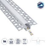 GLOBOSTAR® ALP-PLASTERIN GYPSO 70838-1M Χωνευτό Προφίλ Αλουμινίου Ειδικό για Γυψοσανίδα με Λευκό Γαλακτερό Πατητό Κάλυμμα για Ταινίες LED IP20 - Ασημί & Λευκό - Μ100 x Π5.6 x Υ1.5cm