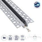 GLOBOSTAR® ALP-PLASTERIN GYPSO 70839-1M Χωνευτό Προφίλ Αλουμινίου Ειδικό για Γυψοσανίδα με Μαύρο Φιμέ Πατητό Κάλυμμα για Ταινίες LED IP20 - Ασημί & Μαύρο - Μ100 x Π5.6 x Υ1.5cm