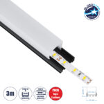 GLOBOSTAR® ALP-LINEAR GLOA 70849-3M Επιφανειακό & Κρεμαστό Προφίλ Αλουμινίου με Λευκό Γαλακτερό Πατητό Κάλυμμα για Ταινίες LED IP20 - Μαύρο & Λευκό - Μ300 x Π2.6 x Υ2.3cm - Πακέτο 5 Τεμαχίων