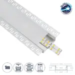 GLOBOSTAR® ALP-PLASTERIN GYPSO 70862-1M Χωνευτό Προφίλ Αλουμινίου Ειδικό για Γυψοσανίδα με Λευκό Γαλακτερό Πατητό Κάλυμμα για Ταινίες LED IP20 - Ασημί & Λευκό - Μ100 x Π8.8 x Υ2cm