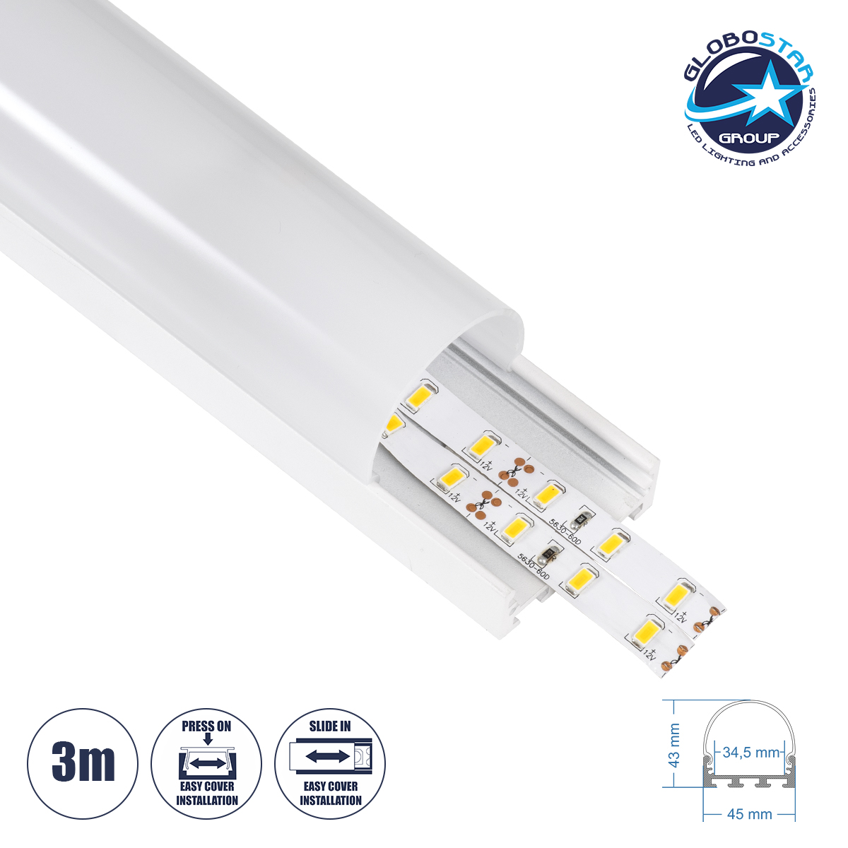 70871_3m_01 GloboStar® SURFACEPENDANT-PROFILE 70871-3M Προφίλ Αλουμινίου - Βάση & Ψύκτρα Ταινίας LED με Λευκό Γαλακτερό Κάλυμμα - Επιφανειακή & Κρεμαστή Χρήση - Πατητό Κάλυμμα - Λευκό - 3 Μέτρα - Μ300 x Π4.5 x Υ4.2cm - Image 1
