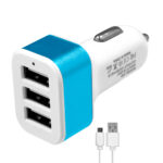 Globostar® 79503 Μπλε Φορτιστής Αυτοκινήτου DC 12-24V με 3 Εξόδους USB DC 5V Max 3.1A 20W και Καλώδιο USB σε Type-C - Image 2