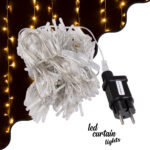 85803 Διακοσμητική Κουρτίνα 3 x 3 Μέτρα με Controller 8 Προγραμμάτων Φωτισμού - Επεκτεινόμενη 300 LED 8W AC 230V με Διάφανο Καλώδιο & Πρίζα Schuko Αδιάβροχη IP67 Θερμό Λευκό 3000K Μ3 x Υ3m - Image 2