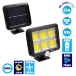 GLOBOSTAR® ZETA 71463 Προβολέας με Ανιχνευτή PIR / Αισθητήρα Κίνησης LED 20W 600lm 120° DC 5V με Φωτοβολταϊκό Panel 5V 1W & Επαναφορτιζόμενη Μπαταρία Li-ion 3.2V 2400mAh Αδιάβροχο IP65 Ψυχρό Λευκό 6000K - Sanan COB Chip - Μαύρο - Μ15 x Π3.5 x Υ13cm - 2 Χρόνια Εγγύηση