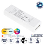GLOBOSTAR® SKYDANCE-V5-L(WT) 71470 DC WiFi & RF 2.4Ghz & Push Dimmer / Controller με 5 x 6A 288W Κανάλια DC 12-48V 30A 1440W Max IP20 - WiFI & RF 2.4Ghz & Push Dimming - Μ18 x Π5.7 x Υ2.8cm - 5 Χρόνια Εγγύηση