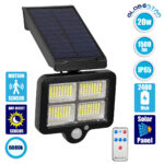 GLOBOSTAR® ORVION 71483 Προβολέας με IR Ασύρματο Χειριστήριο LED 20W 1000lm 120° DC 5V με Φωτοβολταϊκό Panel 5V 1W & Επαναφορτιζόμενη Μπαταρία Li-ion 3.2V 2400mAh Αδιάβροχο IP65 Ψυχρό Λευκό 6000K Dimmable - Sanan SMD Chip - Μαύρο - Μ12.5 x Π3.5 x Υ10cm - 2 Χρόνια Εγγύηση