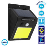 GLOBOSTAR® VELION 71495 Προβολέας με Ανιχνευτή PIR / Αισθητήρα Κίνησης LED 10W 500lm 120° DC 5V με Φωτοβολταϊκό Panel 5V 0.3W & Επαναφορτιζόμενη Μπαταρία Li-ion 3.2V 1200mAh Αδιάβροχο IP65 Ψυχρό Λευκό 6000K - Sanan COB Chip - Μαύρο - Μ9.6 x Π4.8 x Υ12.4cm - 2 Χρόνια Εγγύηση
