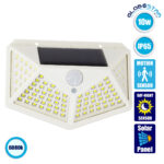 GLOBOSTAR® NOVAQ 71498 Προβολέας με Ανιχνευτή PIR / Αισθητήρα Κίνησης LED 10W 500lm 180° DC 5V με Φωτοβολταϊκό Panel 5V 0.3W & Επαναφορτιζόμενη Μπαταρία Li-ion 3.2V 1200mAh Αδιάβροχο IP65 Ψυχρό Λευκό 6000K - Sanan SMD Chip - Λευκό - Μ13.6 x Π5.2 x Υ9.9cm - 2 Χρόνια Εγγύηση