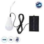 GLOBOSTAR® SOLARLAMP 71502 Λάμπα A60 LED 3W 150lm 260° DC 5V με Φωτοβολταϊκό Panel 5V 0.2W & Επαναφορτιζόμενη Μπαταρία Li-ion 3.2V 600mAh IP20 Ψυχρό Λευκό 6000K - Μ6 x Π6 x Υ10cm - 2 Χρόνια Εγγύηση