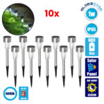 GloboStar® 71520-10 ΣΕΤ 10 Τεμαχίων Αυτόνομα Ηλιακά Φωτιστικά LED SMD 1W 50lm με Ενσωματωμένη Μπαταρία 600mAh - Φωτοβολταϊκό Πάνελ με Αισθητήρα Ημέρας-Νύχτας Αδιάβροχο IP65 Φανάρι Κήπου Στρογγυλό Ψυχρό Λευκό 6000K