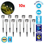 GloboStar® 71521-10 ΣΕΤ 10 Τεμαχίων Αυτόνομα Ηλιακά Φωτιστικά LED SMD 1W 40lm με Ενσωματωμένη Μπαταρία 600mAh - Φωτοβολταϊκό Πάνελ με Αισθητήρα Ημέρας-Νύχτας Αδιάβροχο IP65 Φανάρι Κήπου Στρογγυλό Θερμό Λευκό 2700K